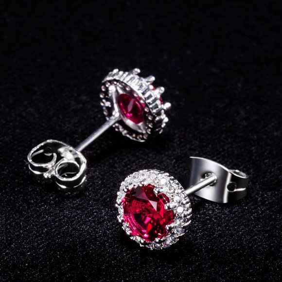 New Ruby/July  Birthstone Stud Earrings Set, Copper Plated Cubic Zirconi… - Picture 7 of 7